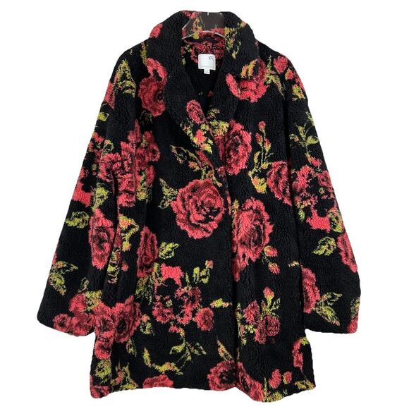 Anthropologie Black and Red Floral Teddy Jacket - Picture 3 of 16